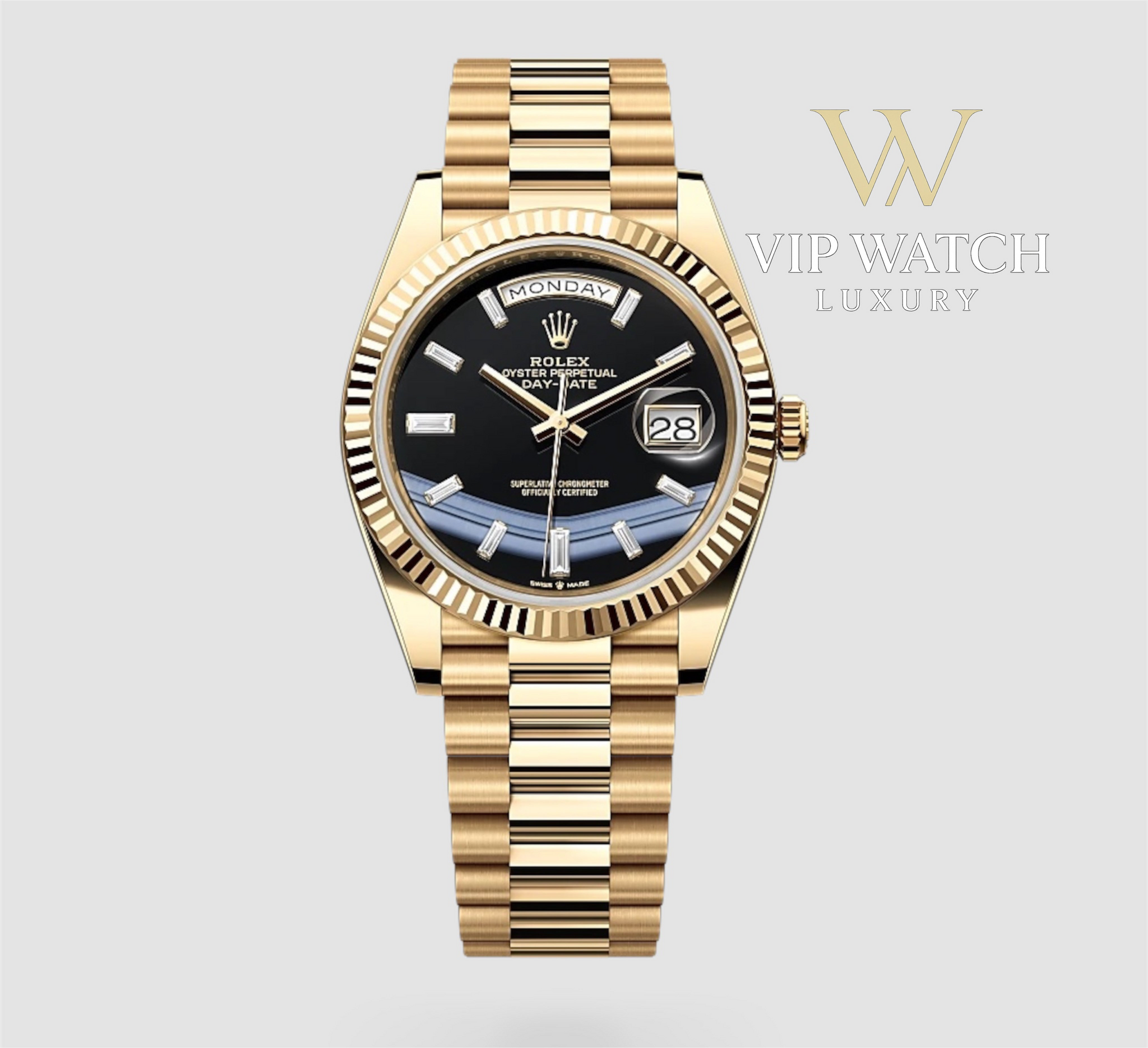 Rolex Day-Date Yellow Gold Black Baguette Dial President