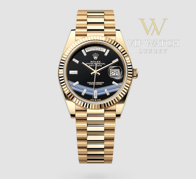 Rolex Day-Date Yellow Gold Black Baguette Dial President