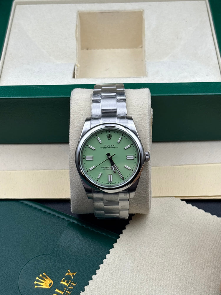 Rolex Oyster Perpetual pistachio dial 41mm