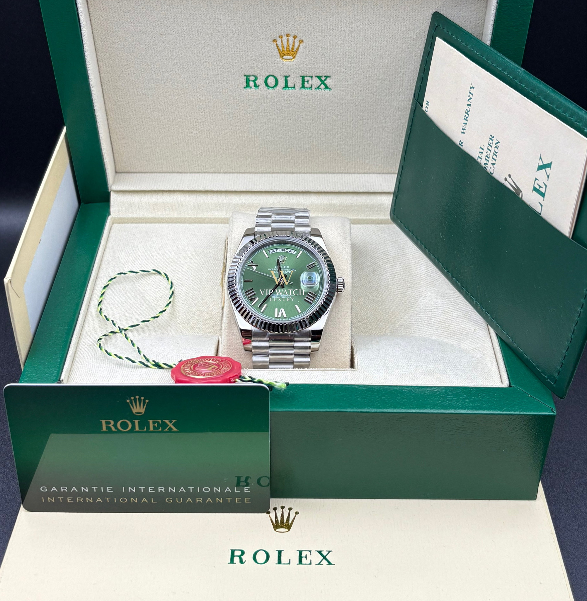ROLEX DAY-DATE 40 OLIVE WHITE GOLD NEW