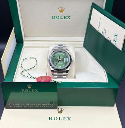 ROLEX DAY-DATE 40 OLIVE WHITE GOLD NEW