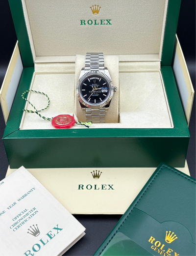 DAY-DATE II 40MM BEZEL DARK RODHIUM DIAL LINE MOTIF STICK MARKERS