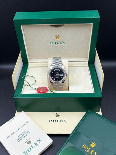 DAY-DATE II 40MM BEZEL DARK RODHIUM DIAL LINE MOTIF STICK MARKERS