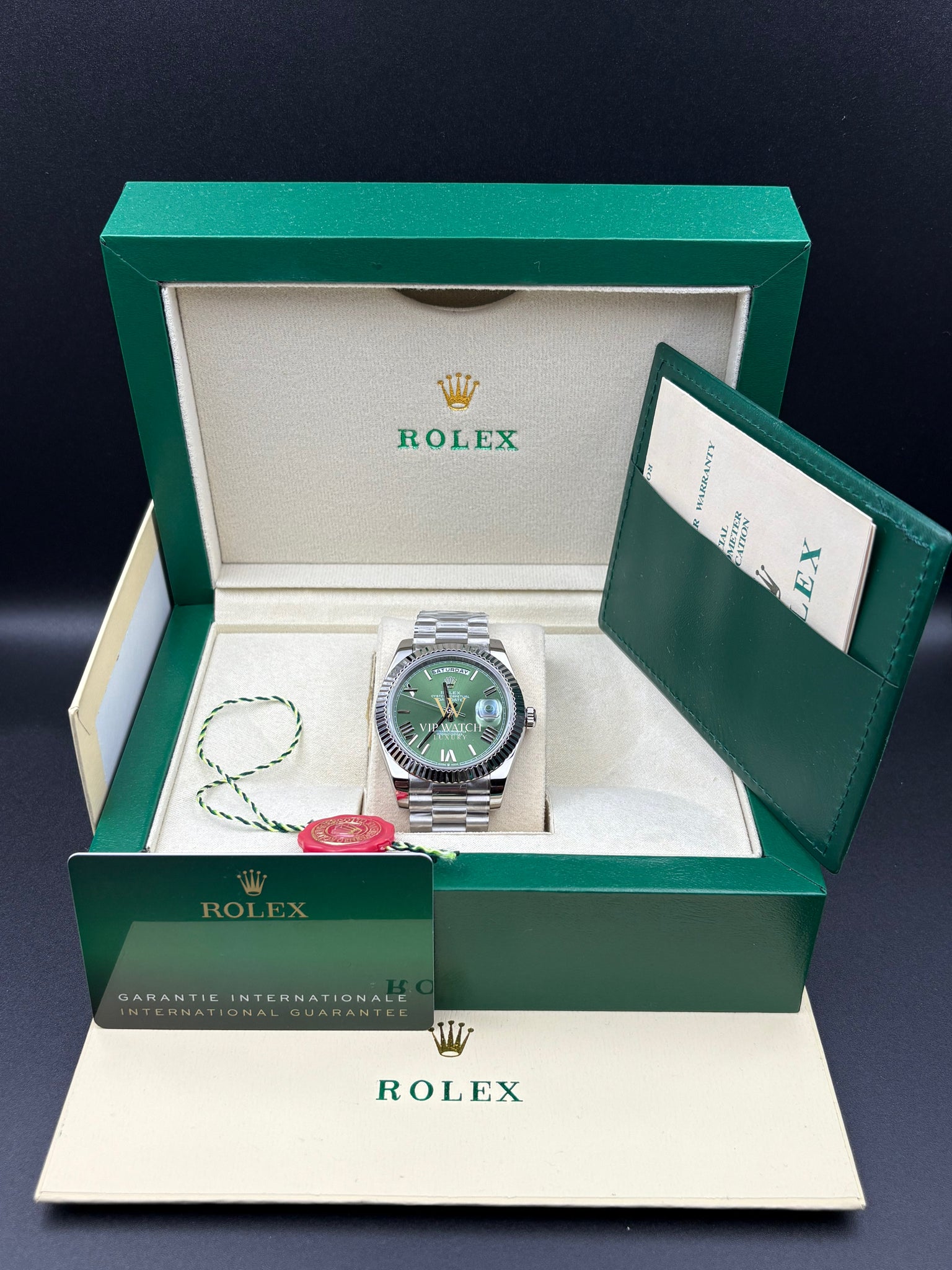 ROLEX DAY-DATE 40 OLIVE WHITE GOLD NEW