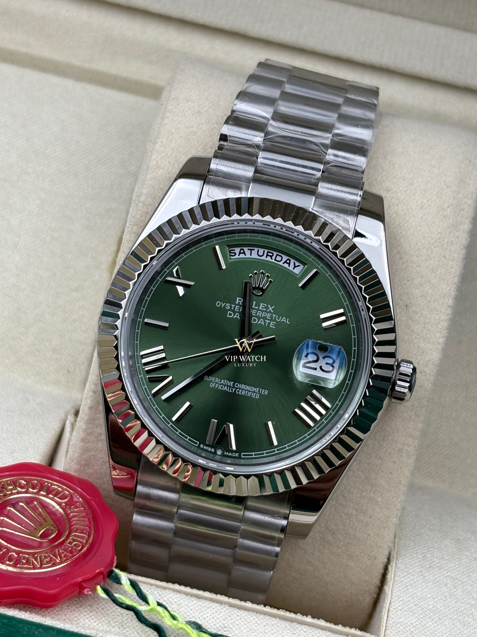 ROLEX DAY-DATE 40 OLIVE WHITE GOLD NEW