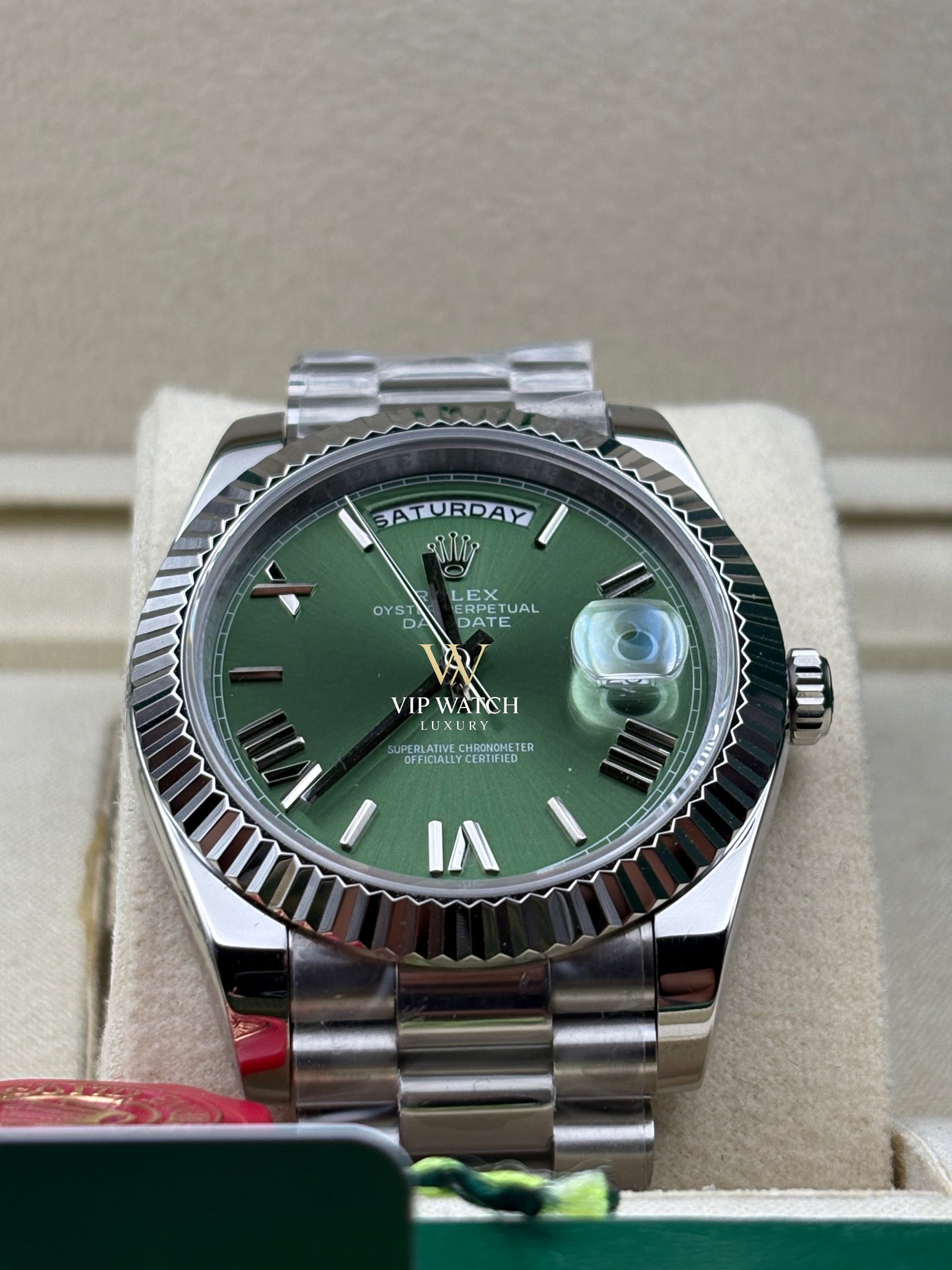 ROLEX DAY-DATE 40 OLIVE WHITE GOLD NEW