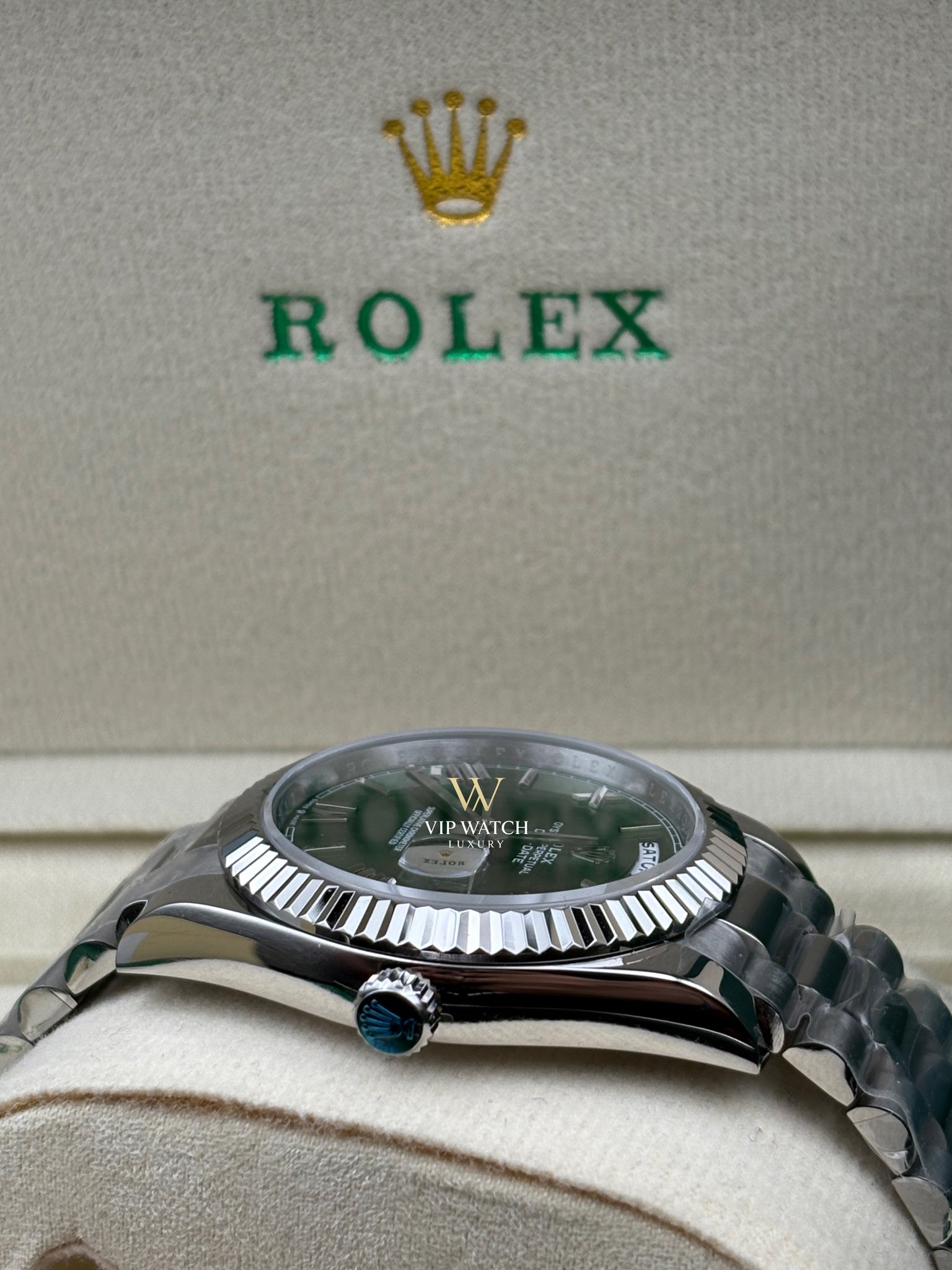 ROLEX DAY-DATE 40 OLIVE WHITE GOLD NEW