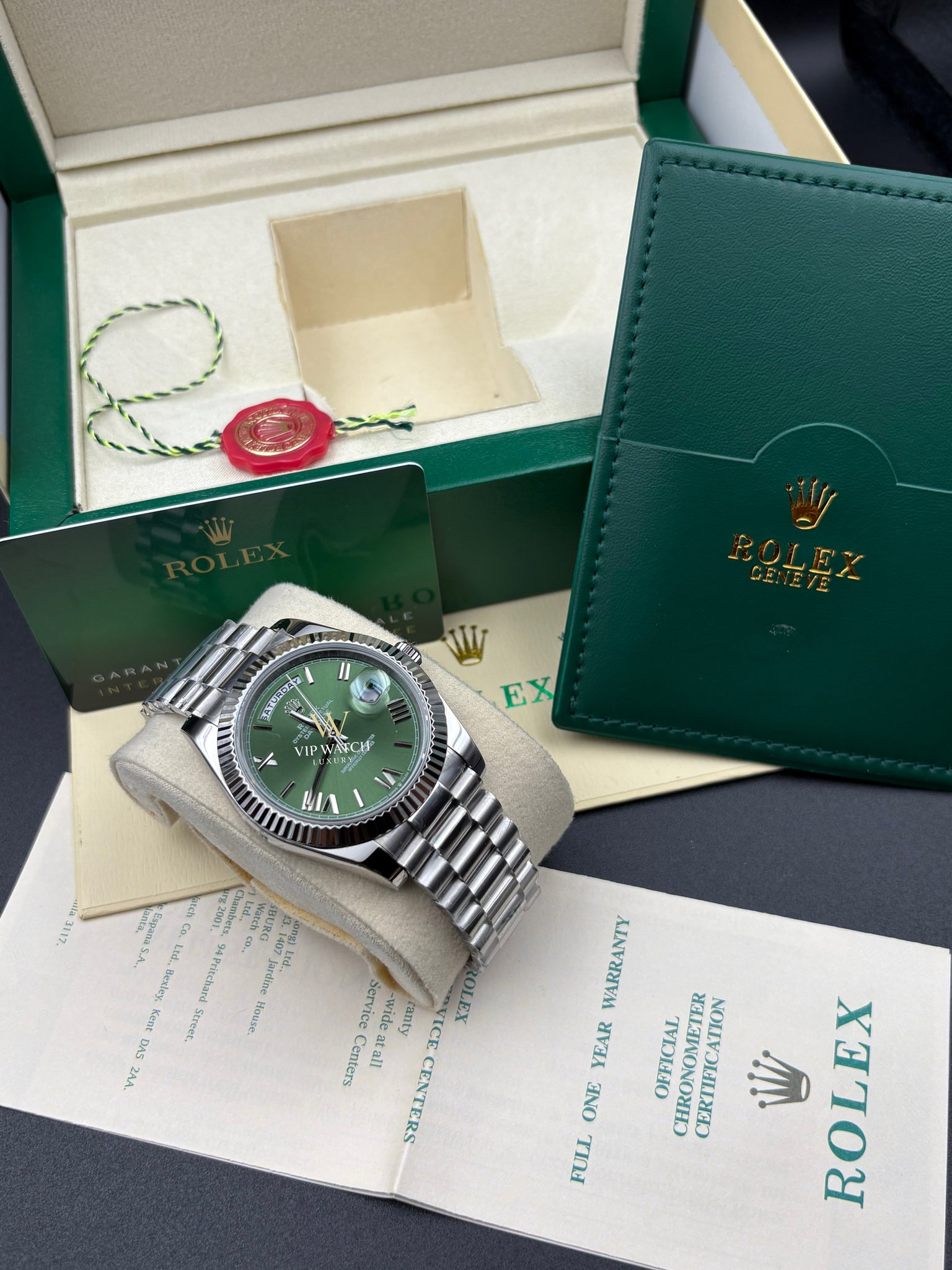 ROLEX DAY-DATE 40 OLIVE WHITE GOLD NEW
