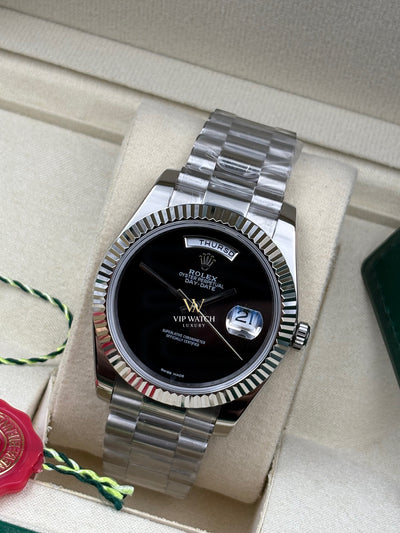 PRESIDENT DAY-DATE 18K WATCH SS BLACK ONYX DIAL 118208