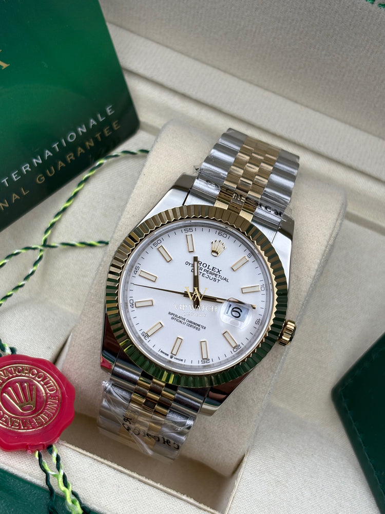 Rolex Date-Just Two Tone Yellow Gold White Dial Jubilee