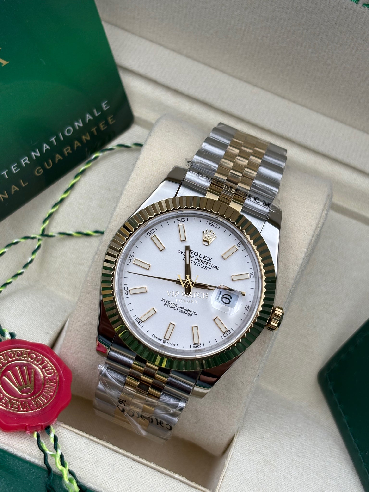 Rolex Date-Just Two Tone Yellow Gold White Dial Jubilee
