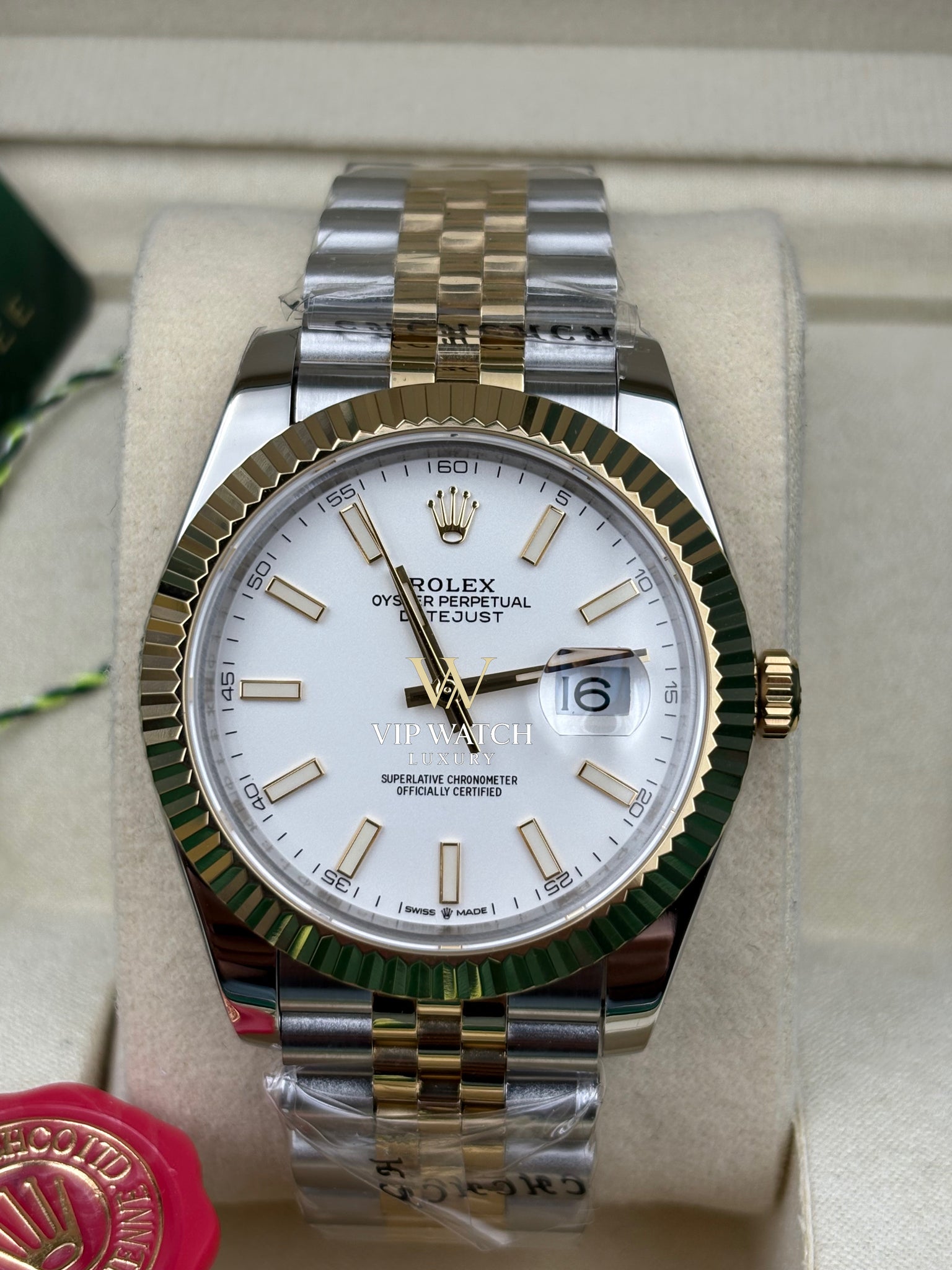Rolex Date-Just Two Tone Yellow Gold White Dial Jubilee