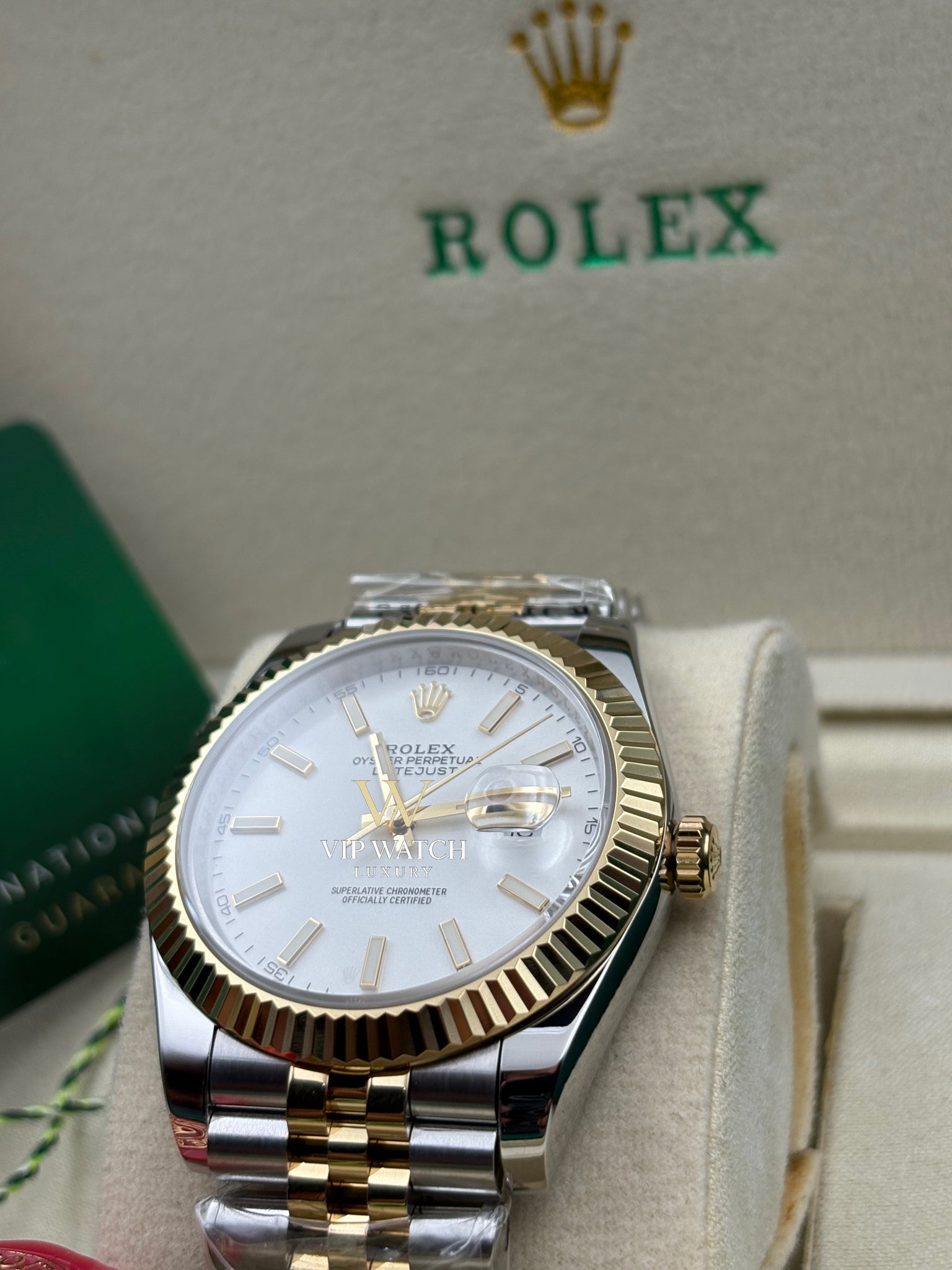 Rolex Date-Just Two Tone Yellow Gold White Dial Jubilee
