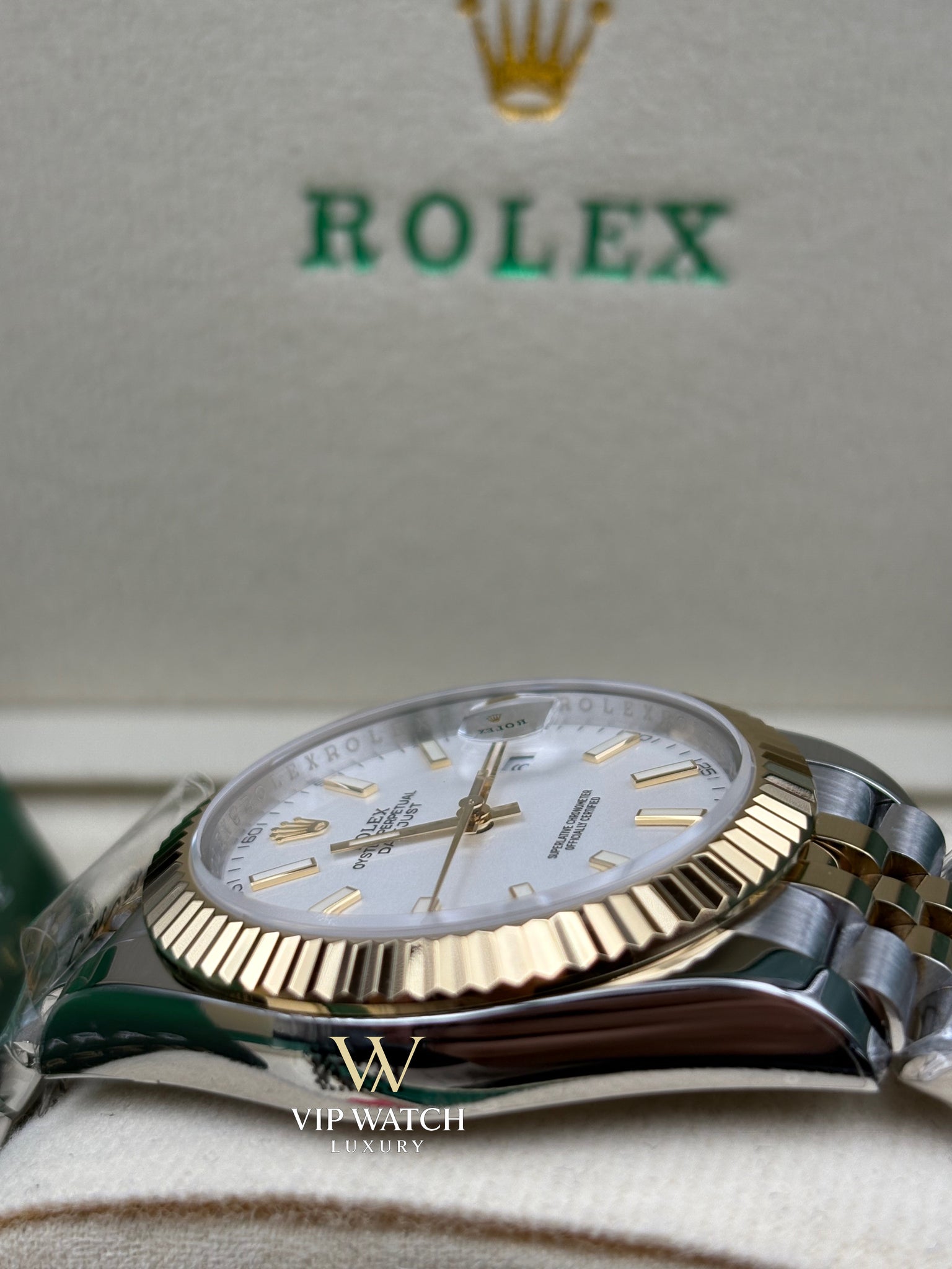 Rolex Date-Just Two Tone Yellow Gold White Dial Jubilee