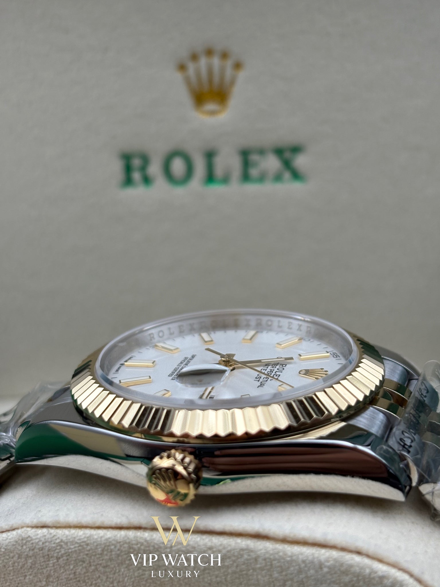 Rolex Date-Just Two Tone Yellow Gold White Dial Jubilee