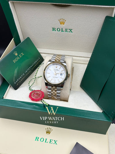 Rolex Date-Just Two Tone Yellow Gold White Dial Jubilee