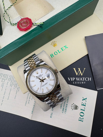 Rolex Date-Just Two Tone Yellow Gold White Dial Jubilee