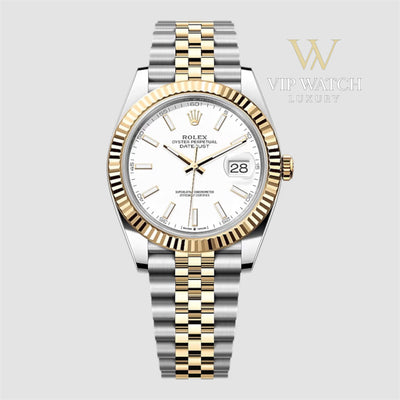 Rolex Date-Just Two Tone Yellow Gold White Dial Jubilee
