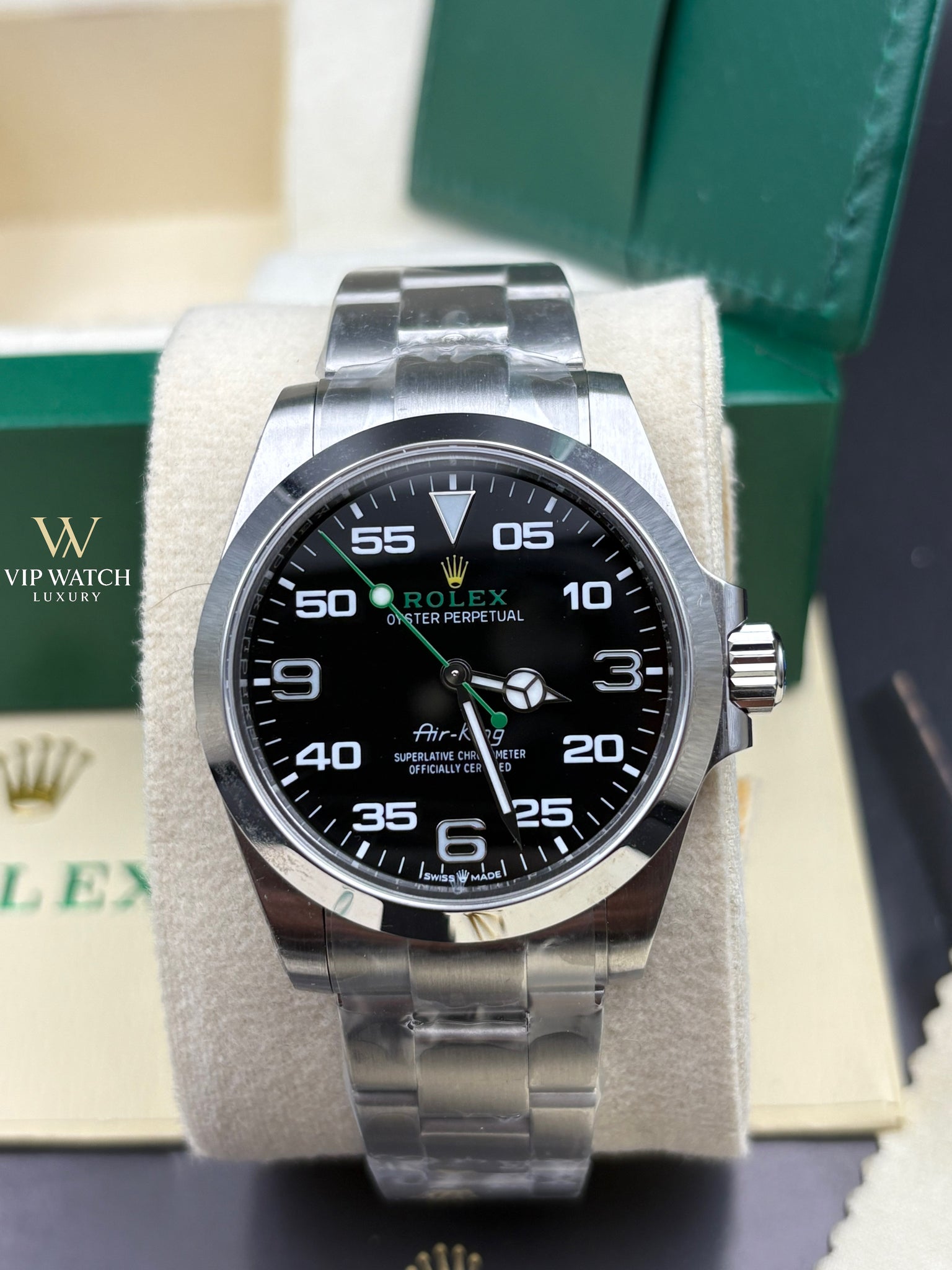 ROLEX AIR KING OYSTER GREEN LOGO WITH OYSTER STEEL