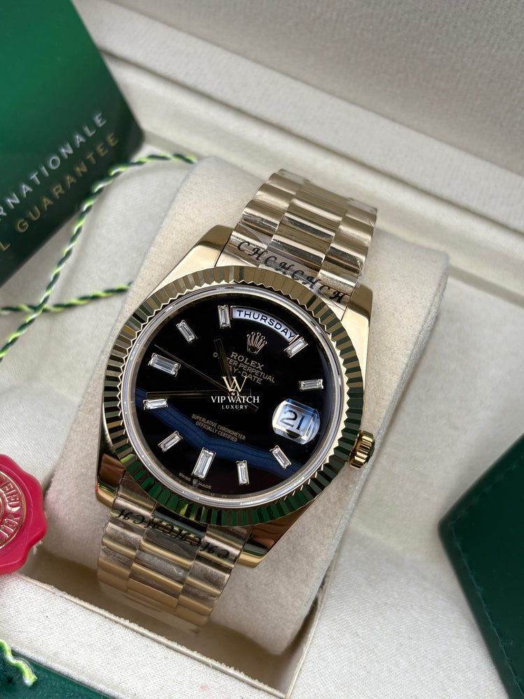 Rolex Day-Date Yellow Gold Black Baguette Dial President