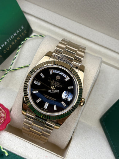 Rolex Day-Date Yellow Gold Black Baguette Dial President