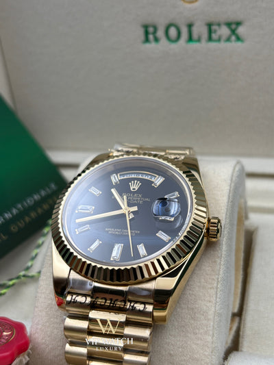 Rolex Day-Date Yellow Gold Black Baguette Dial President