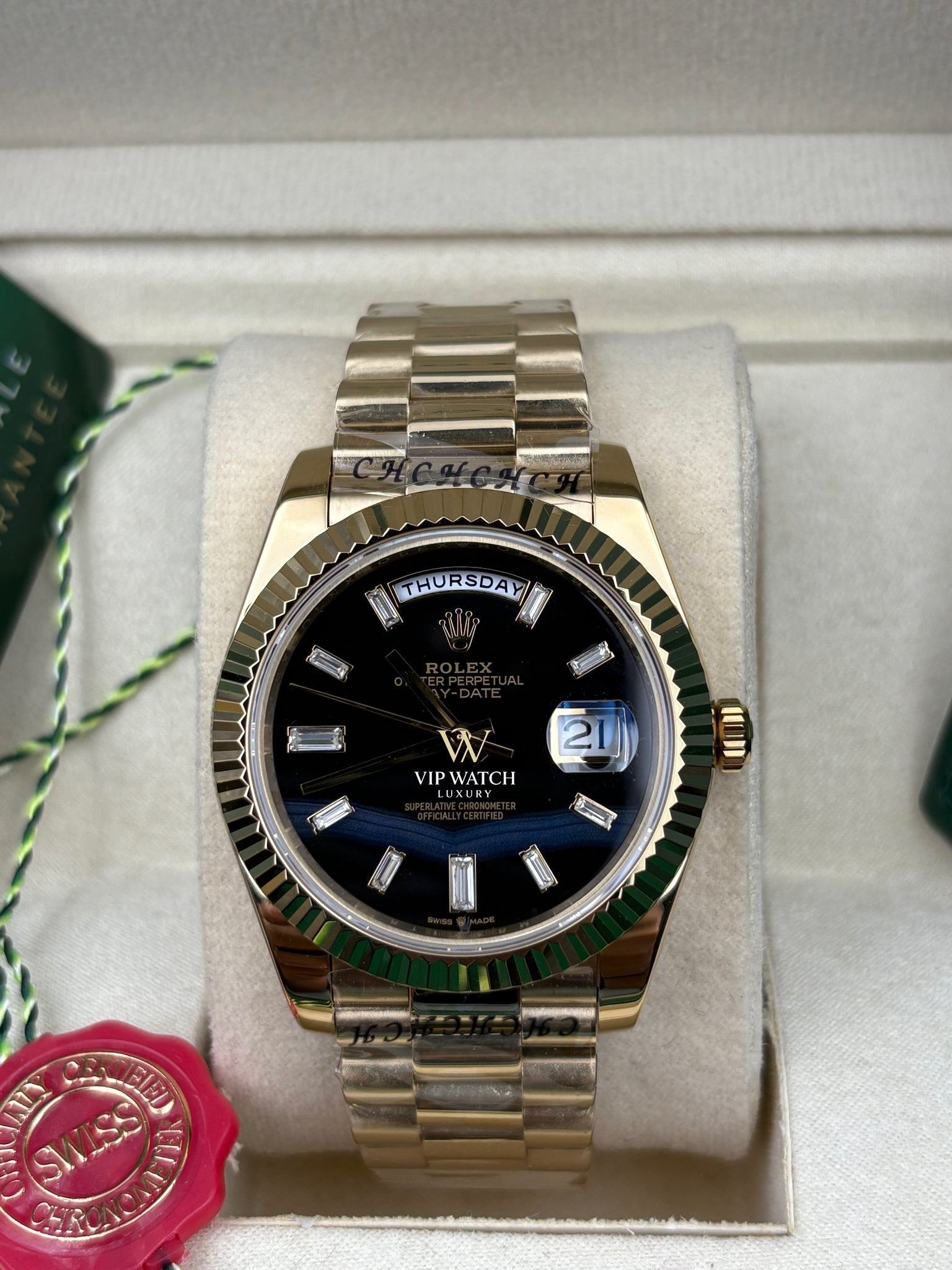 Rolex Day-Date Yellow Gold Black Baguette Dial President