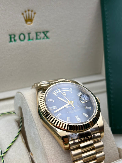 Rolex Day-Date Yellow Gold Black Baguette Dial President