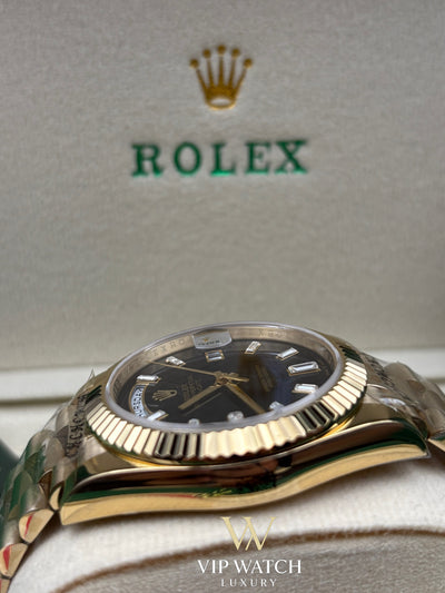 Rolex Day-Date Yellow Gold Black Baguette Dial President