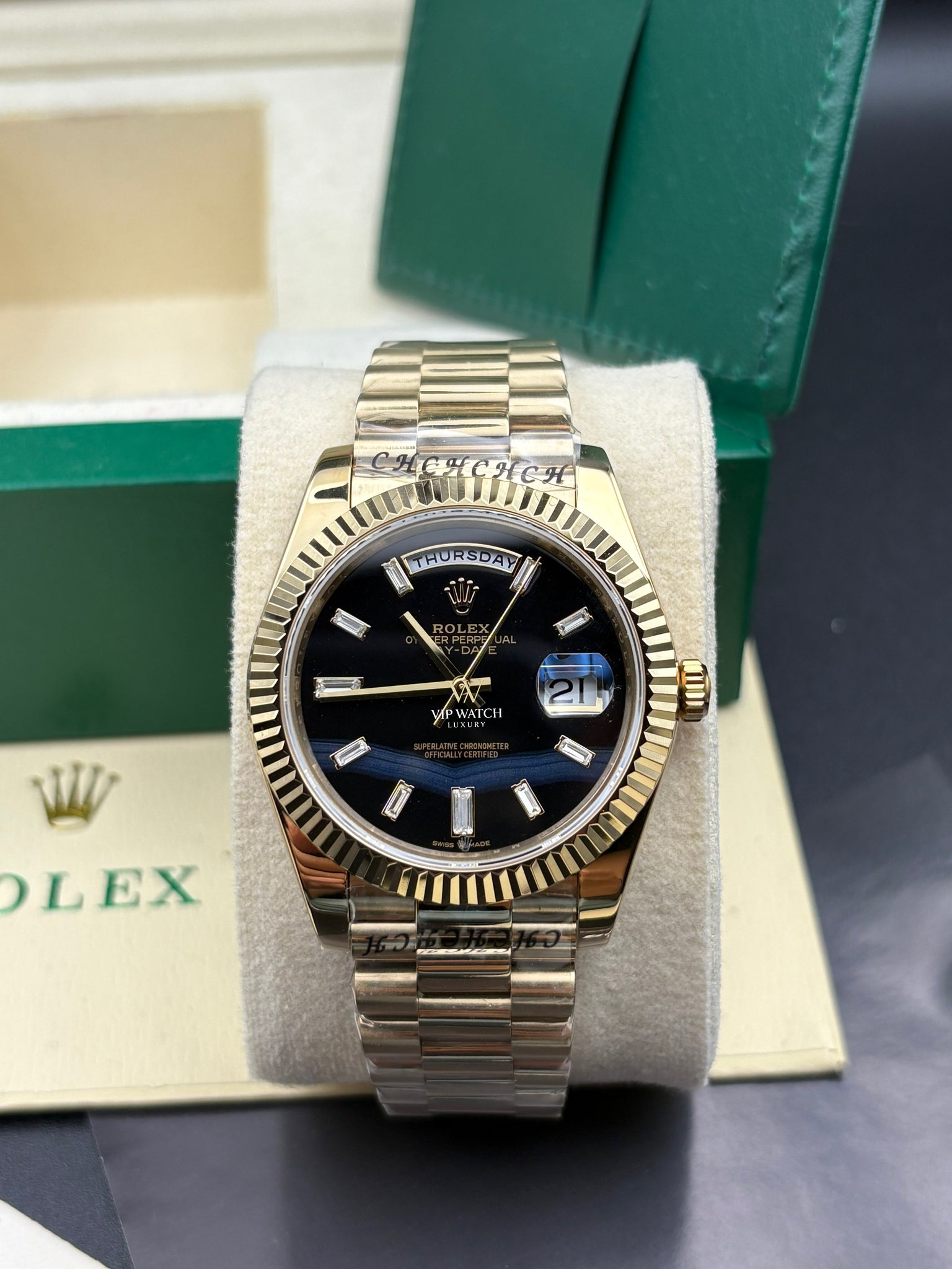 Rolex Day-Date Yellow Gold Black Baguette Dial President