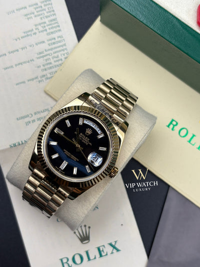 Rolex Day-Date Yellow Gold Black Baguette Dial President