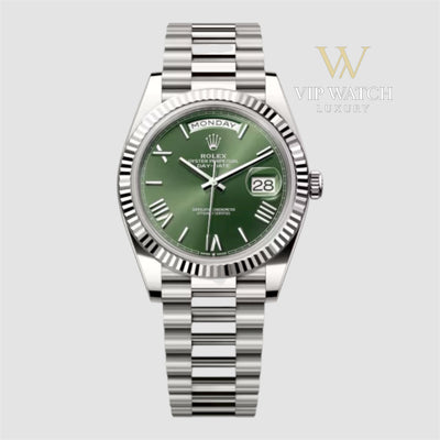 ROLEX DAY-DATE 40 OLIVE WHITE GOLD NEW