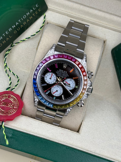 C0SMOGRAPH DAYT0NA BLACK DIAL SILVER RAINBOW 40MM