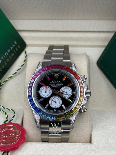 C0SMOGRAPH DAYT0NA BLACK DIAL SILVER RAINBOW 40MM