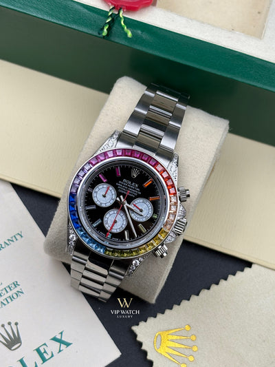 C0SMOGRAPH DAYT0NA BLACK DIAL SILVER RAINBOW 40MM