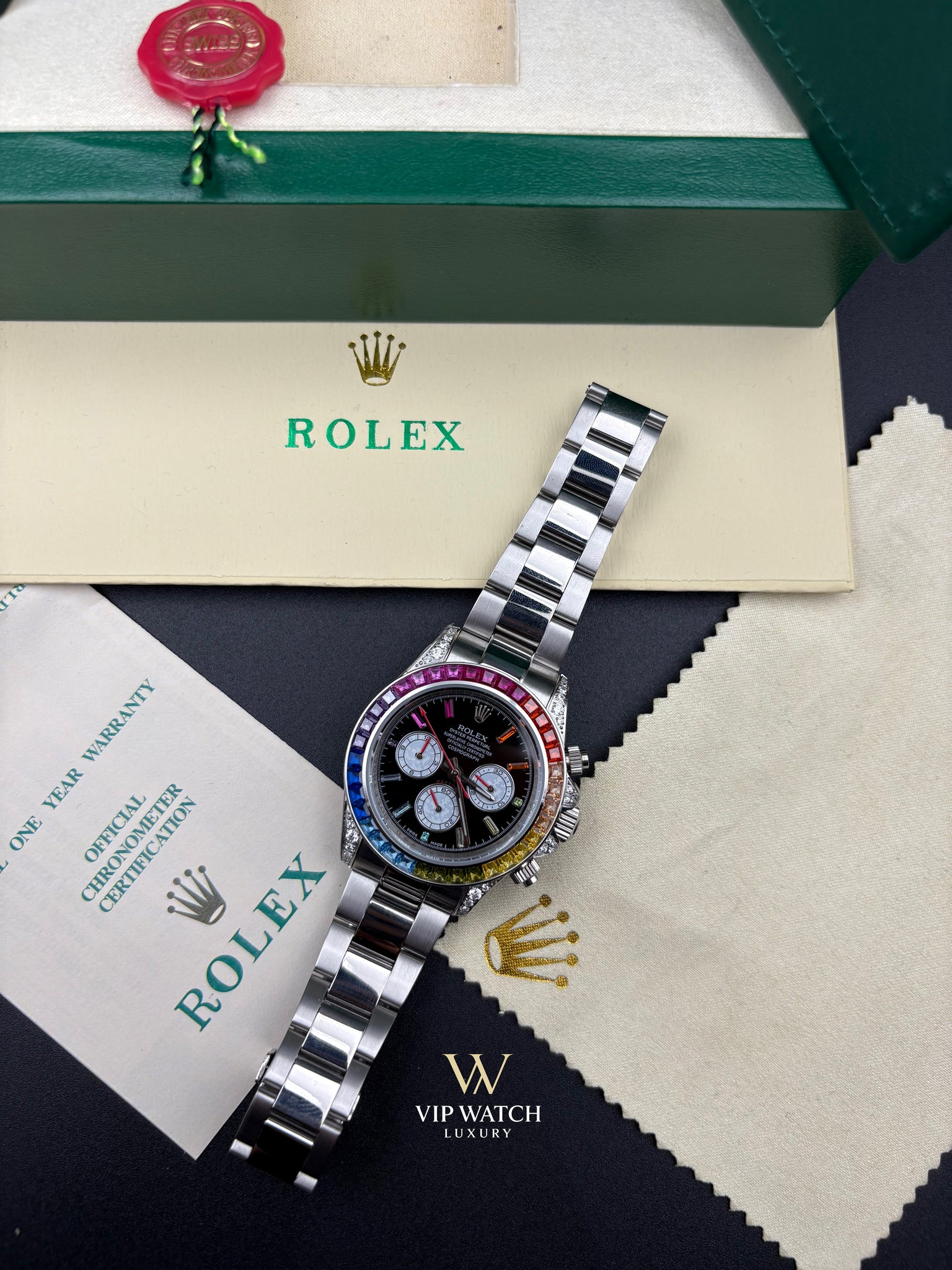 C0SMOGRAPH DAYT0NA BLACK DIAL SILVER RAINBOW 40MM