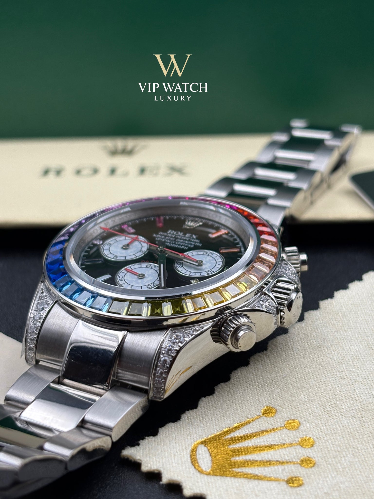 C0SMOGRAPH DAYT0NA BLACK DIAL SILVER RAINBOW 40MM