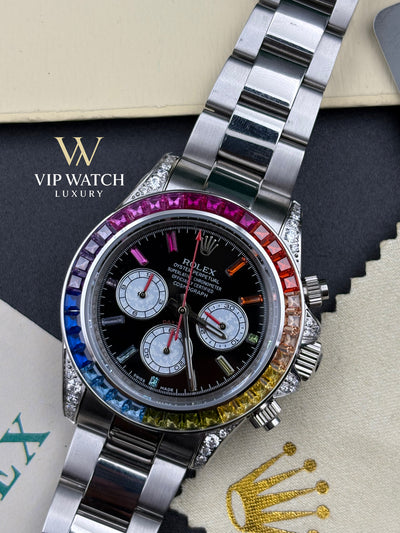 C0SMOGRAPH DAYT0NA BLACK DIAL SILVER RAINBOW 40MM