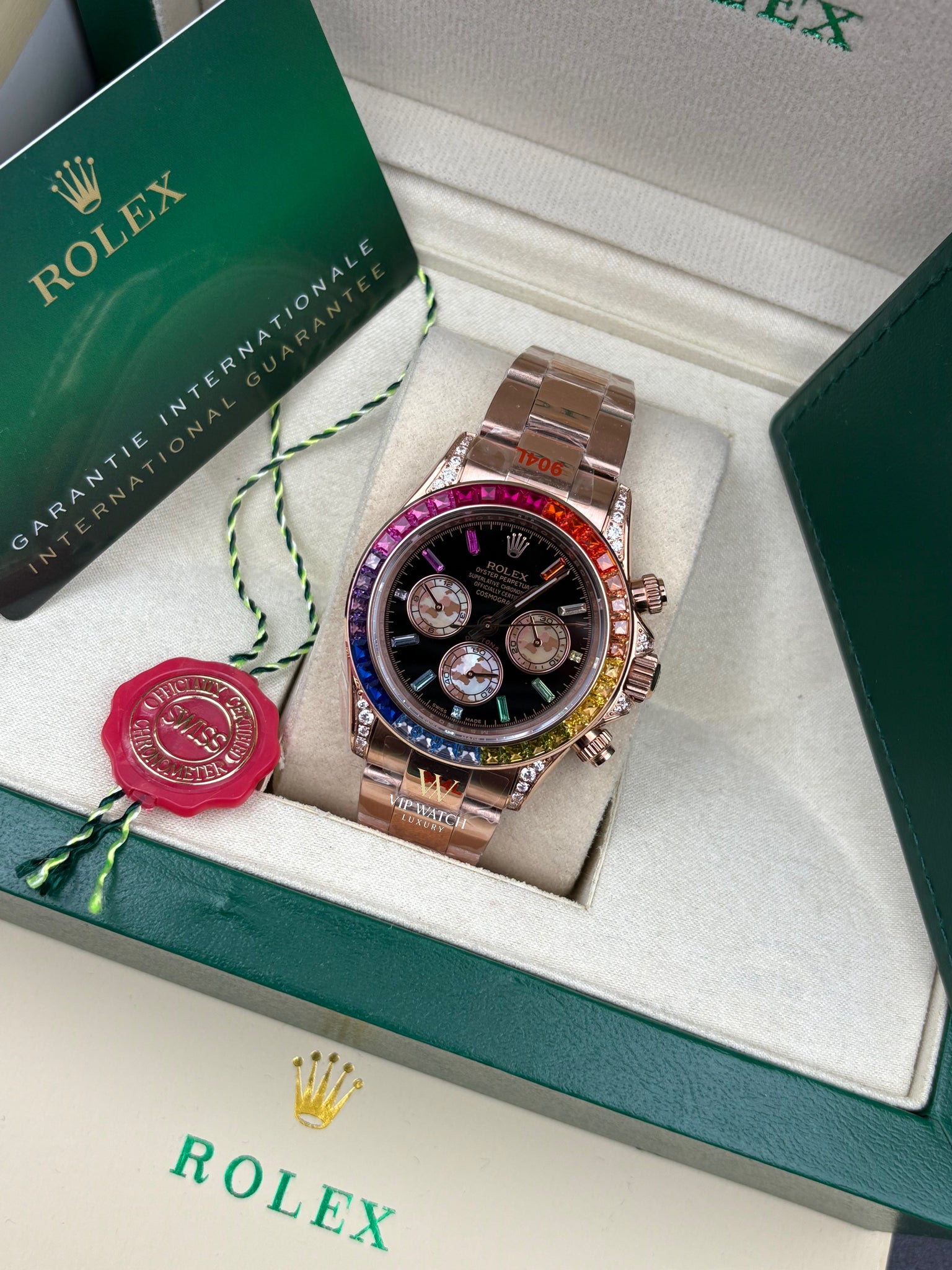 DAYT0NA COSM0GRAPH BLACK DIAL ROSE GOLD RAINBOW 40MM