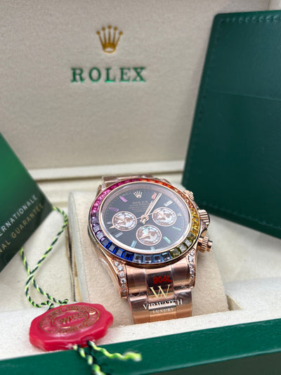 DAYT0NA COSM0GRAPH BLACK DIAL ROSE GOLD RAINBOW 40MM