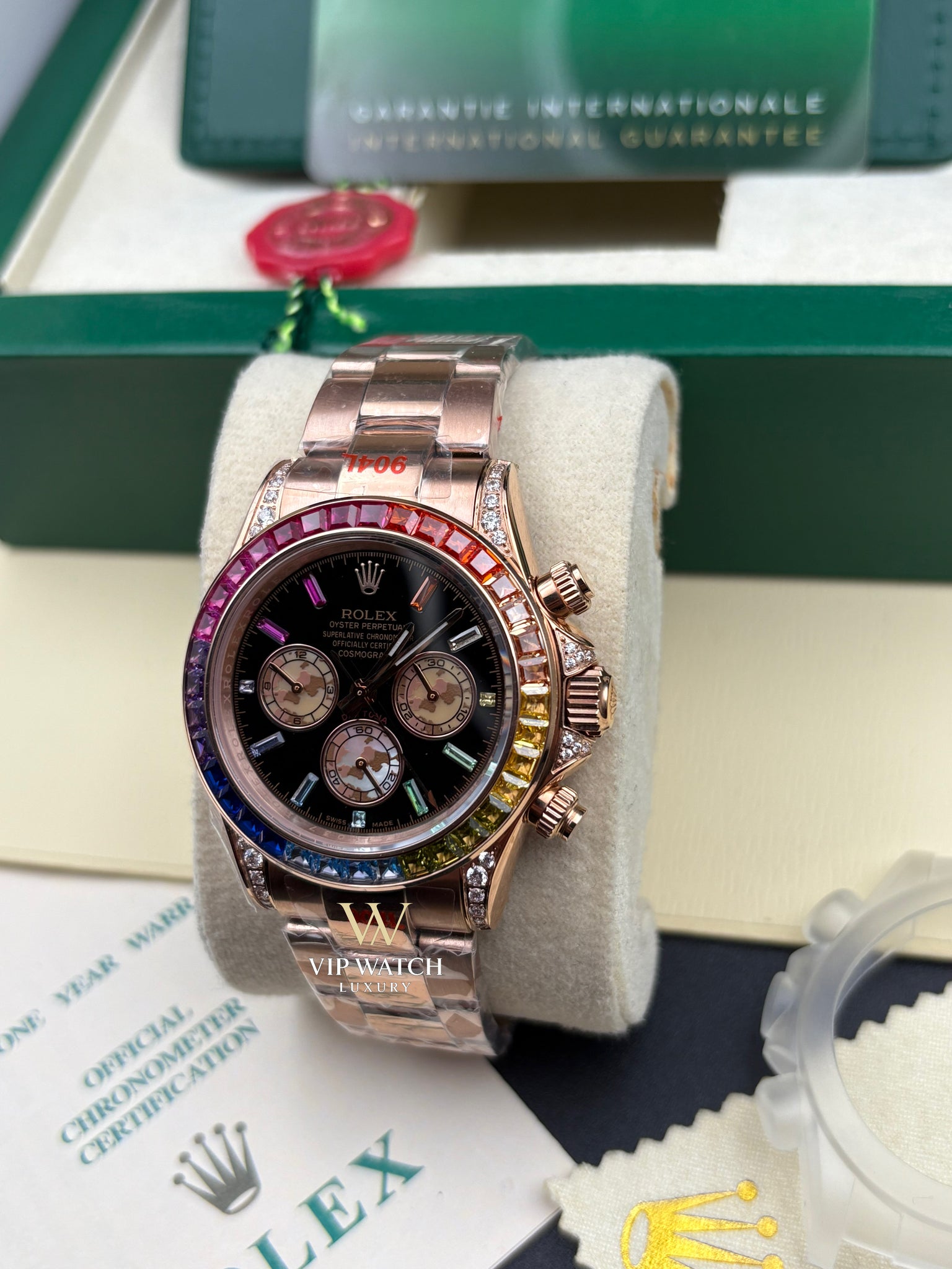 DAYT0NA COSM0GRAPH BLACK DIAL ROSE GOLD RAINBOW 40MM