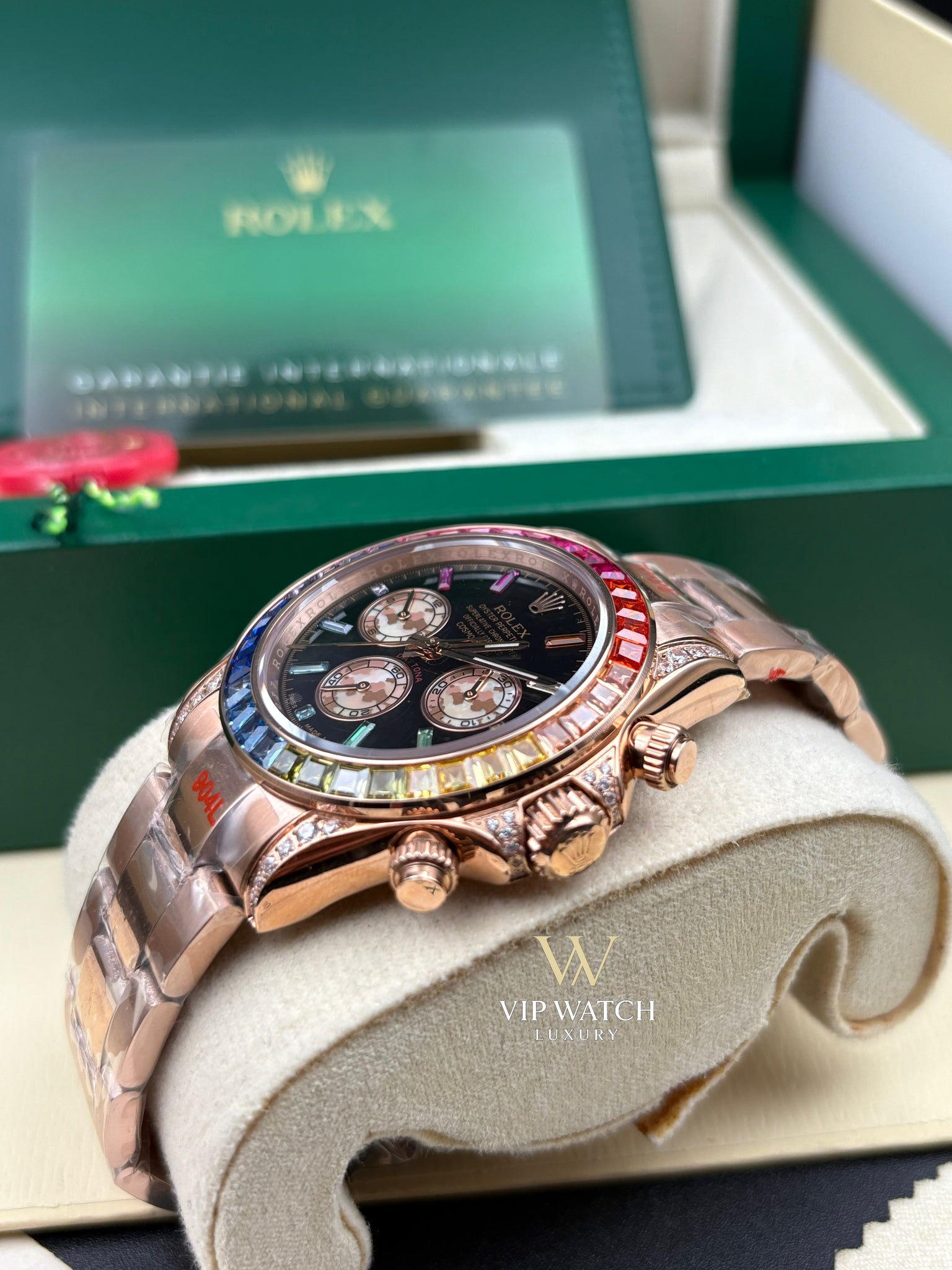 DAYT0NA COSM0GRAPH BLACK DIAL ROSE GOLD RAINBOW 40MM