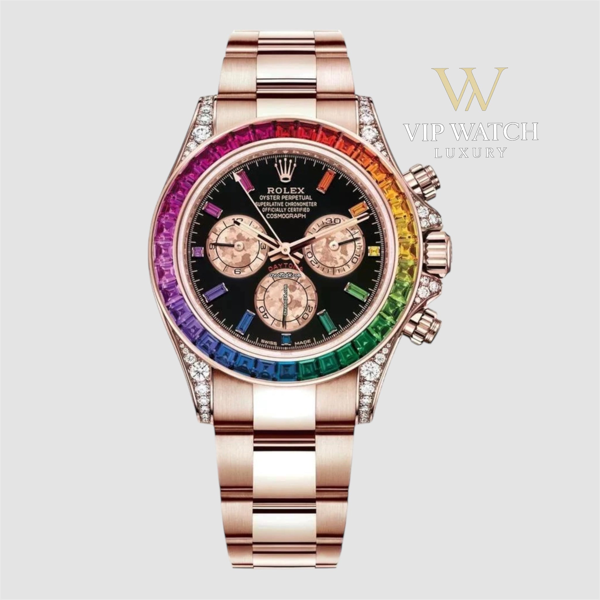 DAYT0NA COSM0GRAPH BLACK DIAL ROSE GOLD RAINBOW 40MM