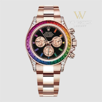 DAYT0NA COSM0GRAPH BLACK DIAL ROSE GOLD RAINBOW 40MM