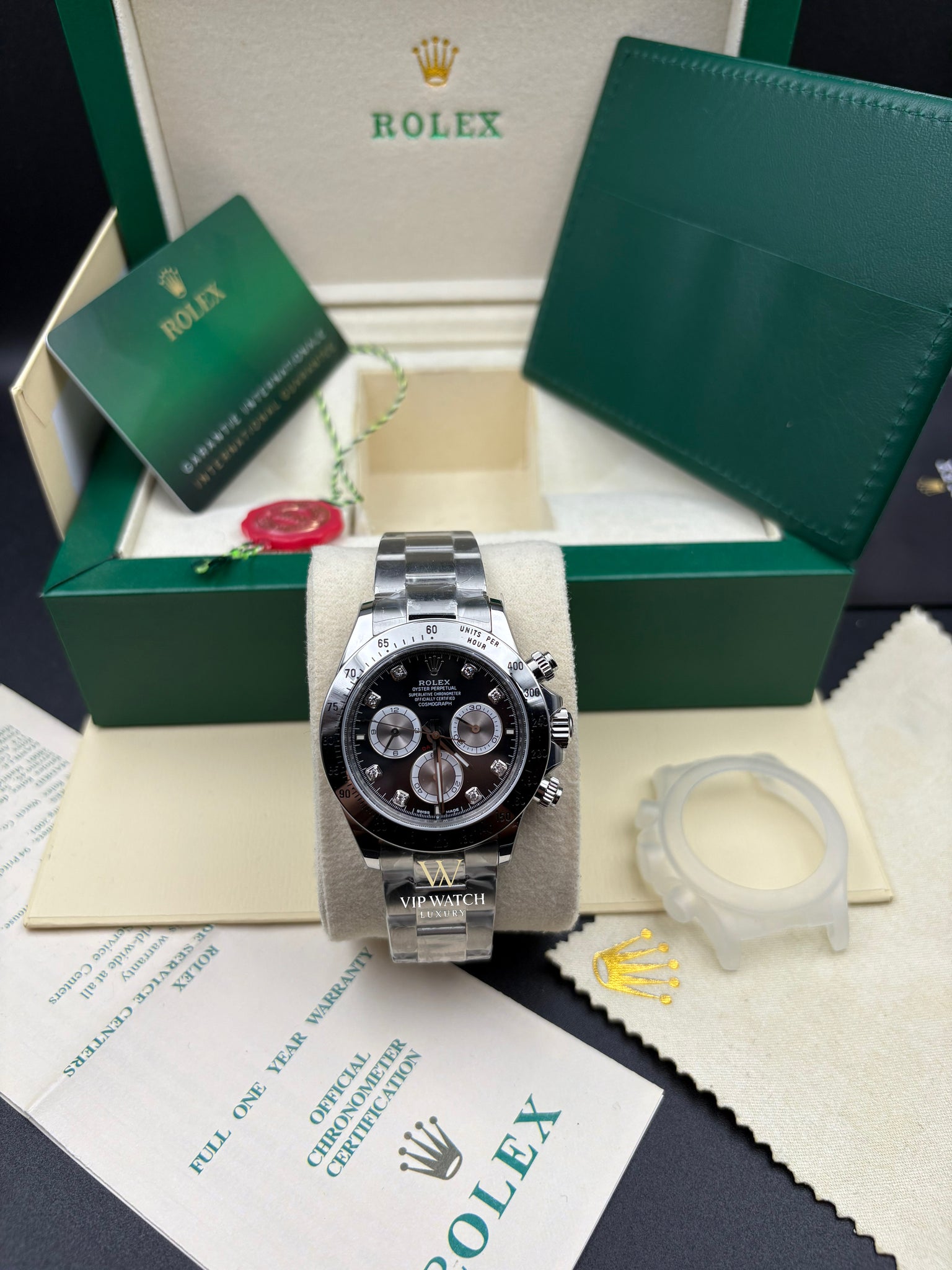 Rolex Daytona Cosmograph Steel Bright Black Dial Diamond markers 40mm