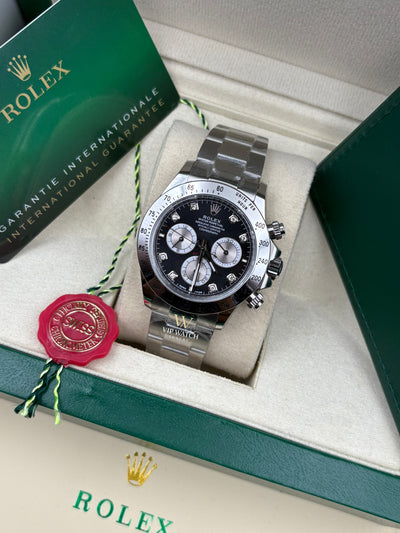 Rolex Daytona Cosmograph Steel Bright Black Dial Diamond markers 40mm