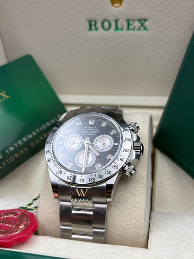 Rolex Daytona Cosmograph Steel Bright Black Dial Diamond markers 40mm