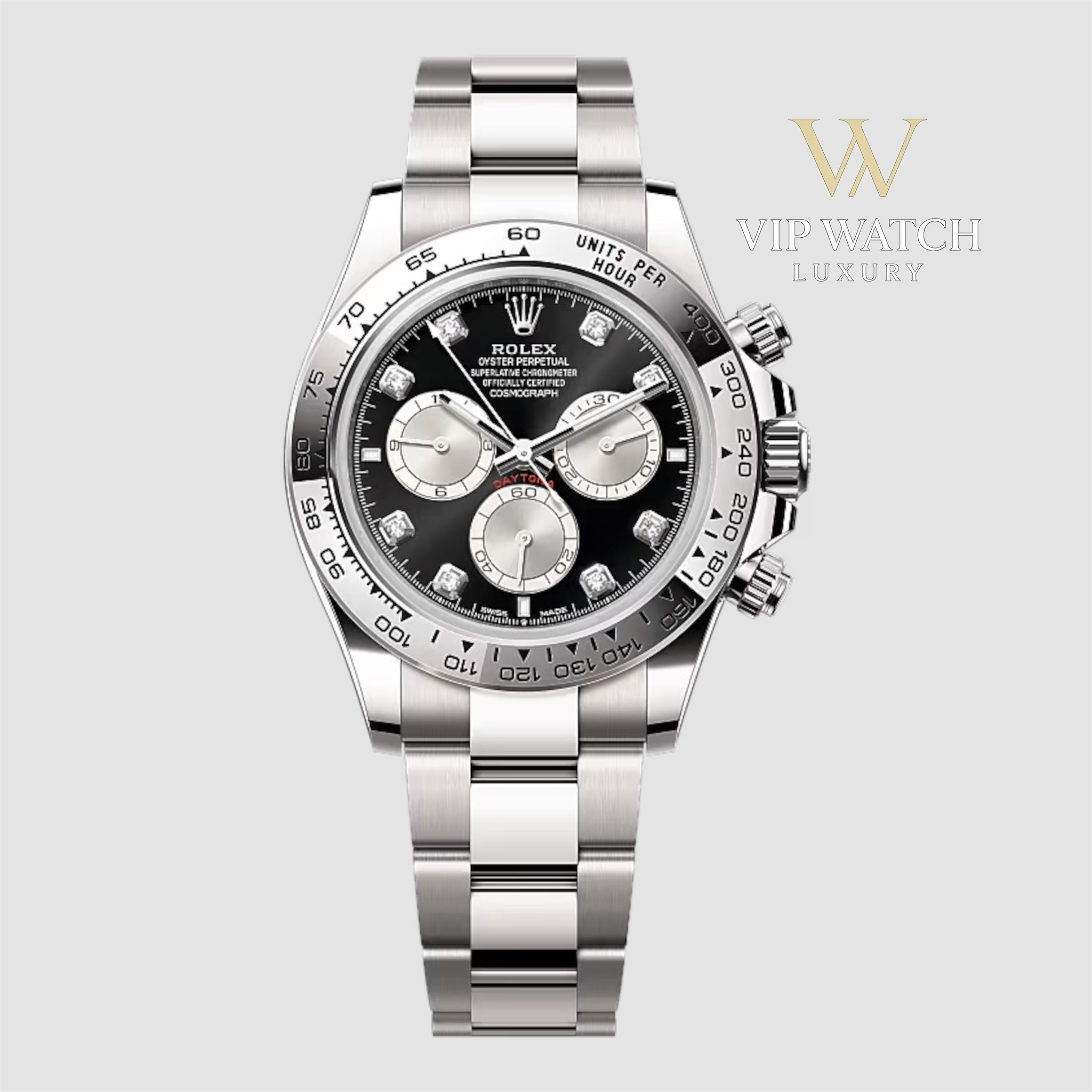 Rolex Daytona Cosmograph Steel Bright Black Dial Diamond markers 40mm